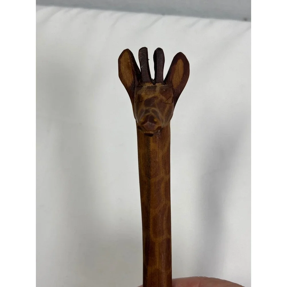 Vintage Hand Carved Wood Giraffe Salad Servers Ladle Set 4pc Safari Boho Decor